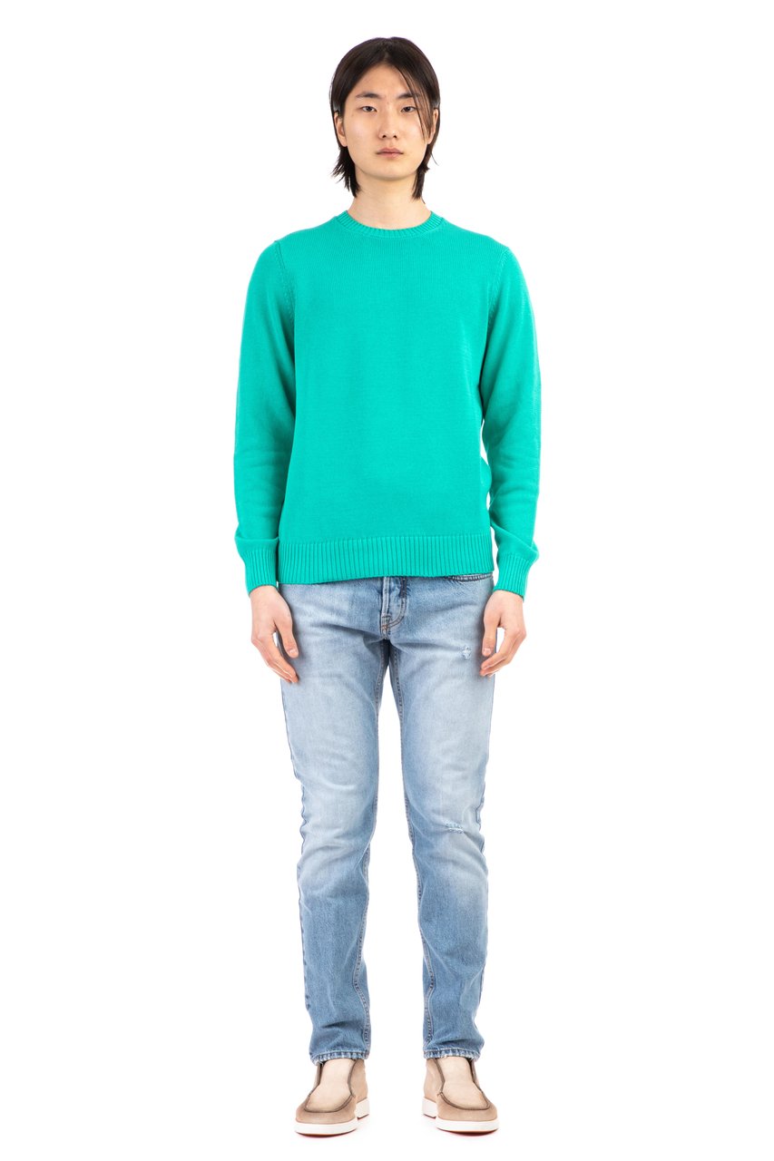 Drumohr Cotton Fine 5 Crewneck Sweater Blauw