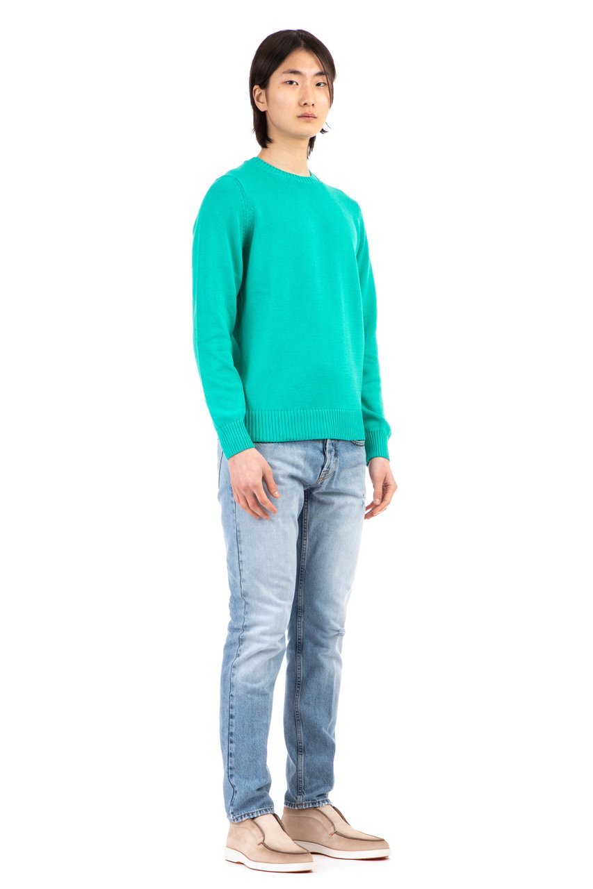 Drumohr Cotton Fine 5 Crewneck Sweater Blauw