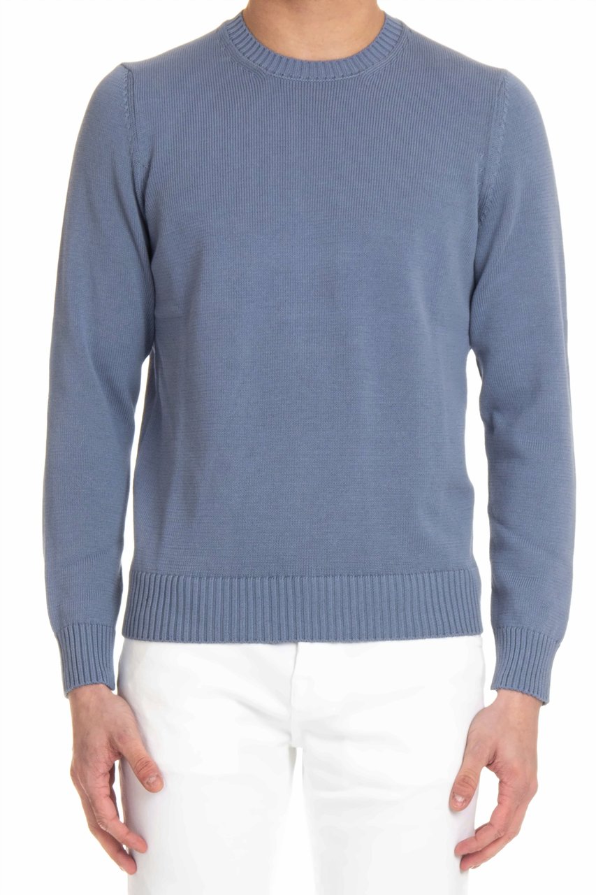 Drumohr Cotton Fine 5 Crewneck Sweater Blauw
