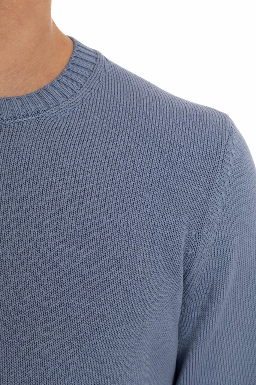 Drumohr Cotton Fine 5 Crewneck Sweater Blauw