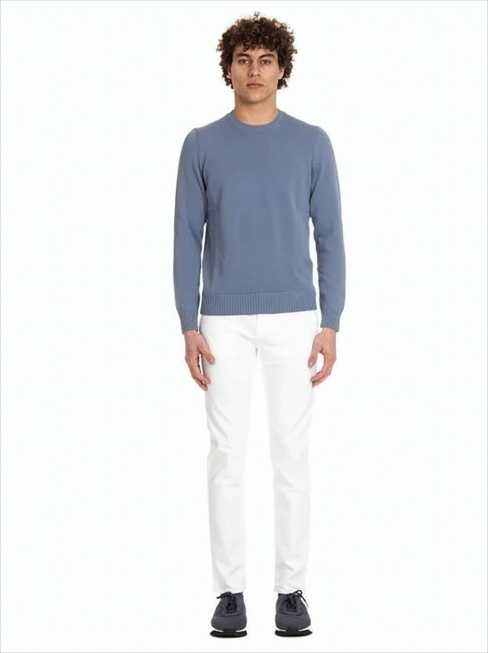 Drumohr Cotton Fine 5 Crewneck Sweater Blauw