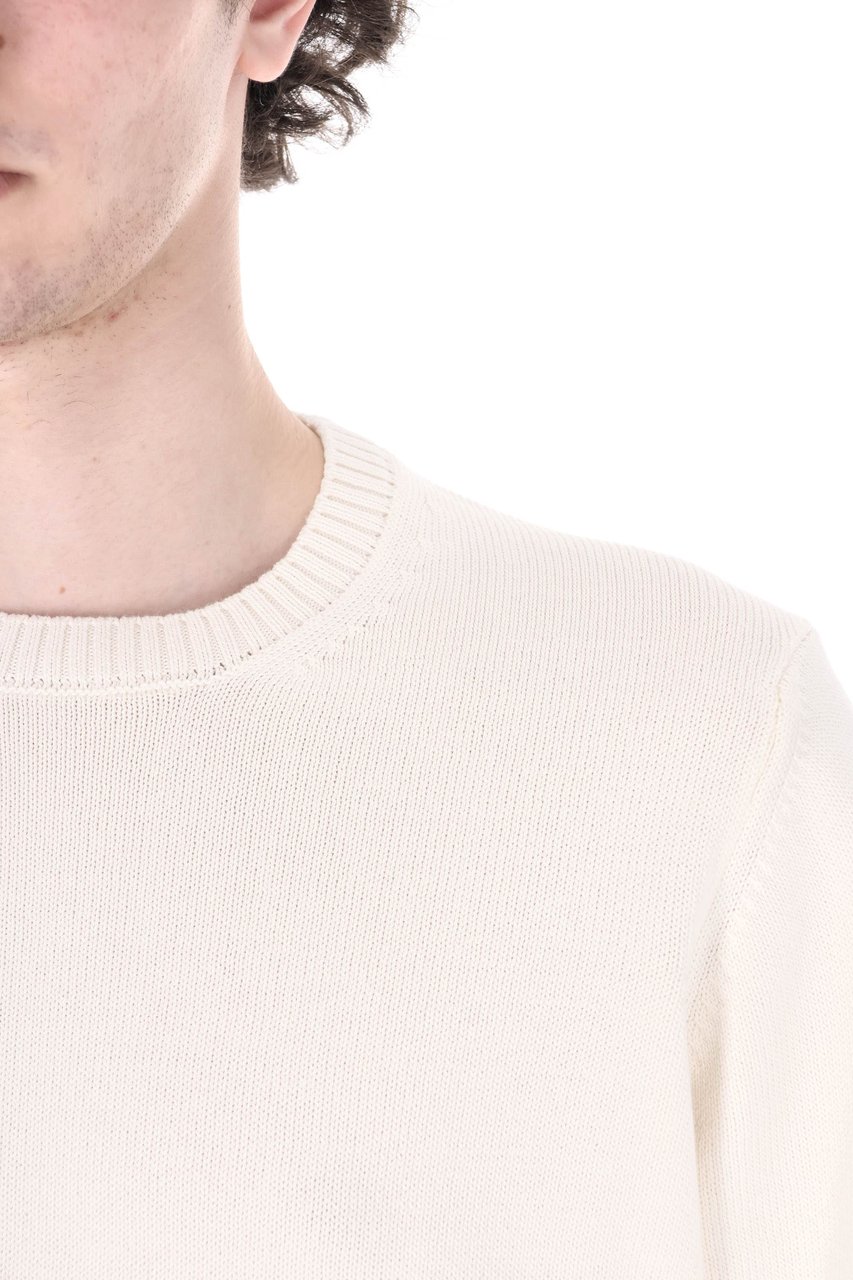 Drumohr White Gauge 8 Cotton Crewneck Sweater Wit