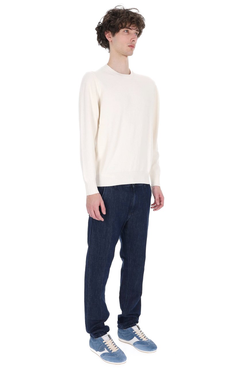 Drumohr White Gauge 8 Cotton Crewneck Sweater Wit