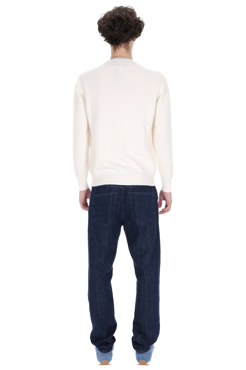 Drumohr White Gauge 8 Cotton Crewneck Sweater Wit