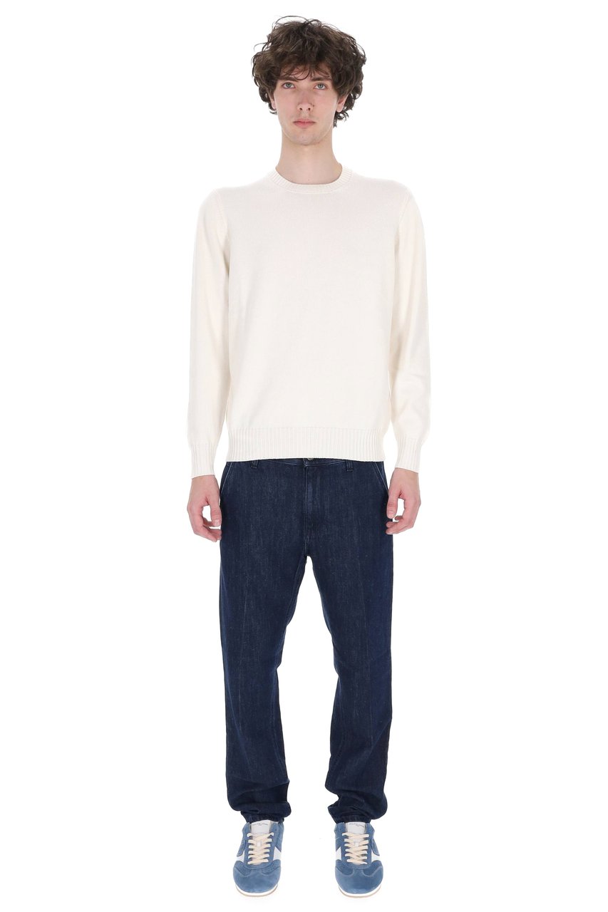 Drumohr White Gauge 8 Cotton Crewneck Sweater Wit