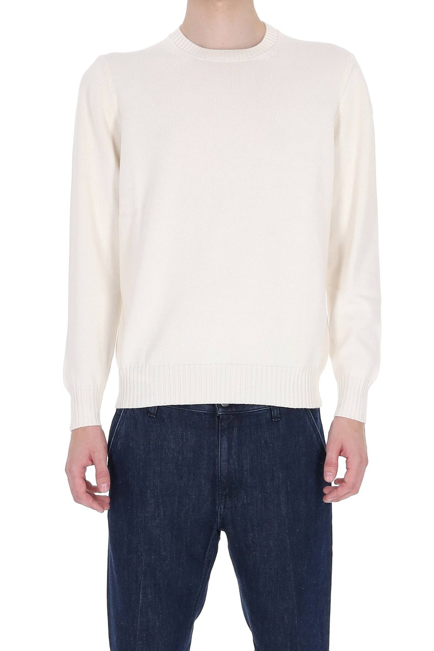 Drumohr White Gauge 8 Cotton Crewneck Sweater Wit