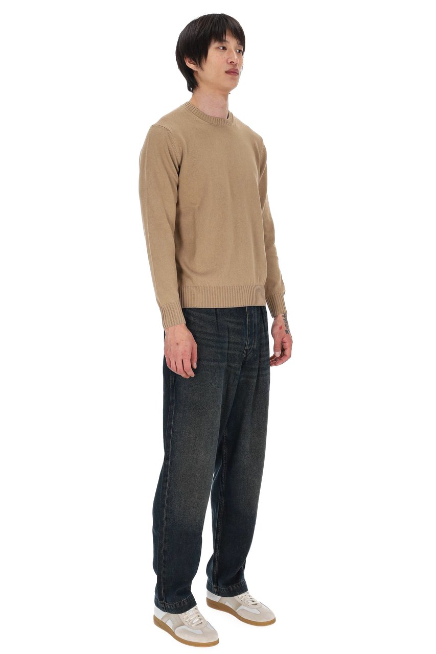Drumohr Camel Gauge 8 Cotton Crewneck Sweater Roze