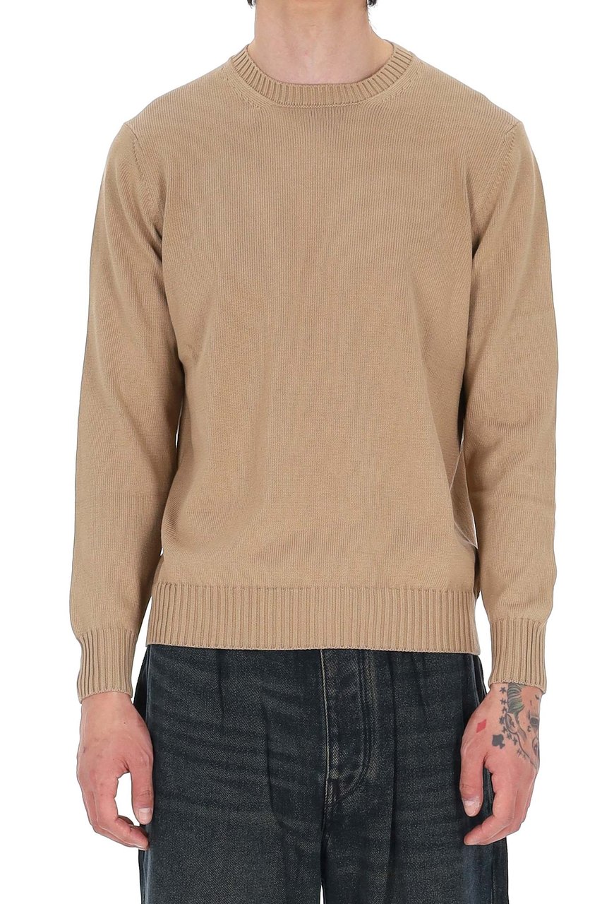Drumohr Camel Gauge 8 Cotton Crewneck Sweater Roze