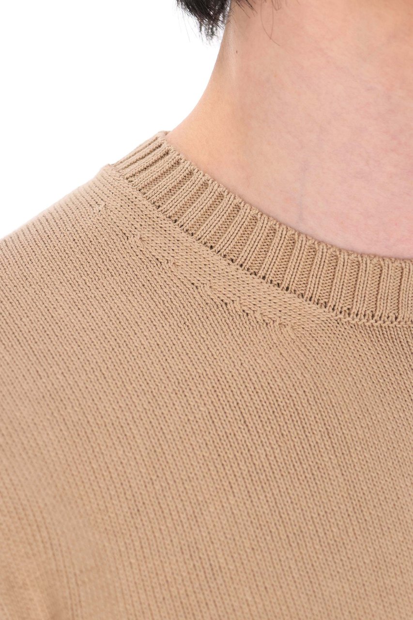 Drumohr Camel Gauge 8 Cotton Crewneck Sweater Roze