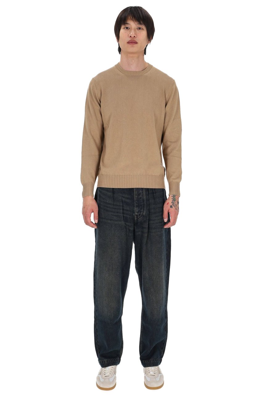 Drumohr Camel Gauge 8 Cotton Crewneck Sweater Roze