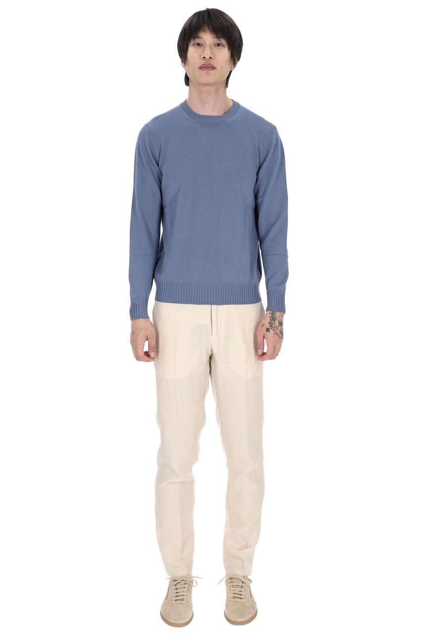 Drumohr Denim Gauge 8 Cotton Crewneck Sweater Blauw