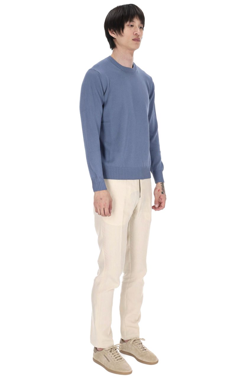 Drumohr Denim Gauge 8 Cotton Crewneck Sweater Blauw