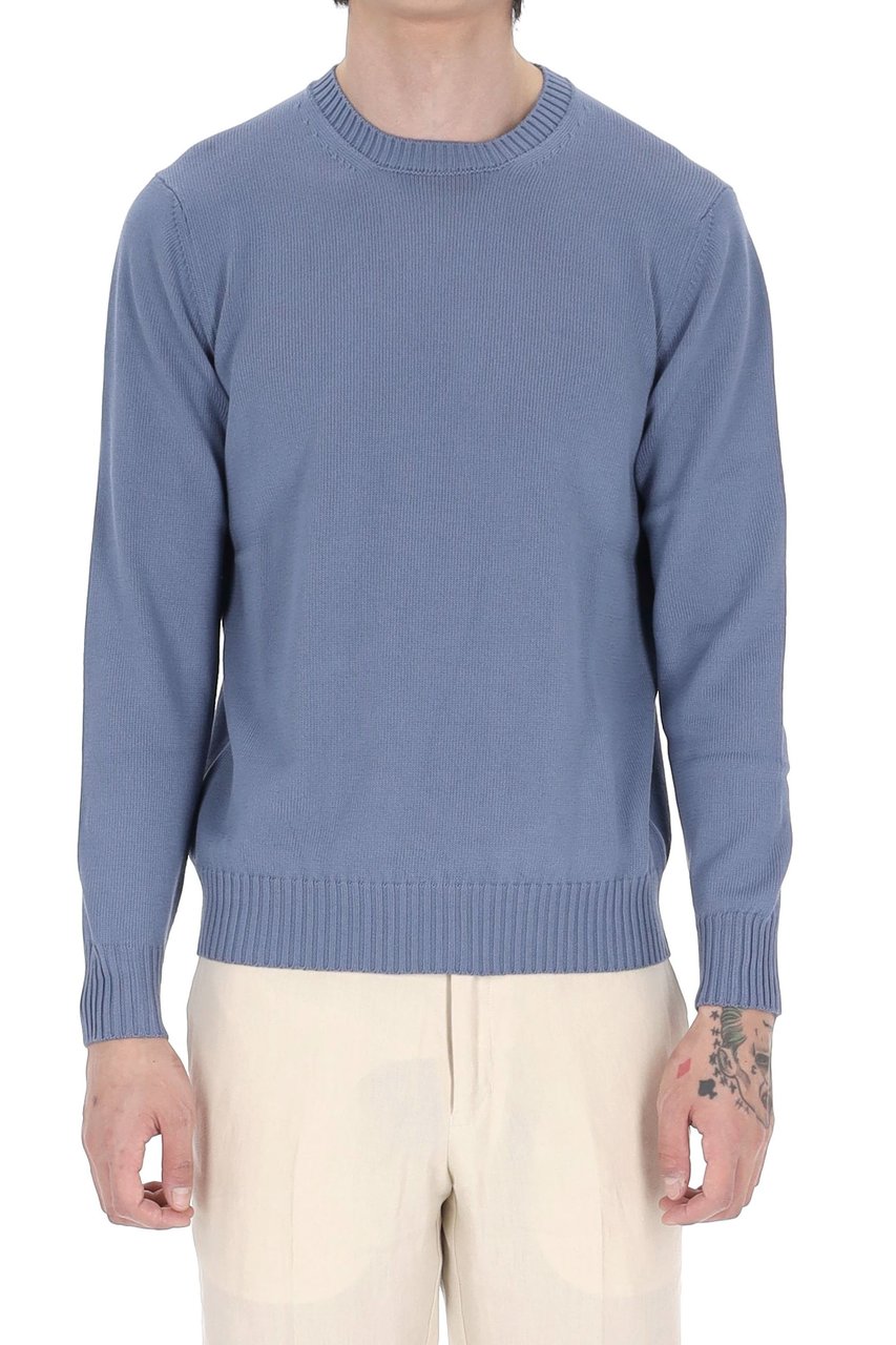 Drumohr Denim Gauge 8 Cotton Crewneck Sweater Blauw