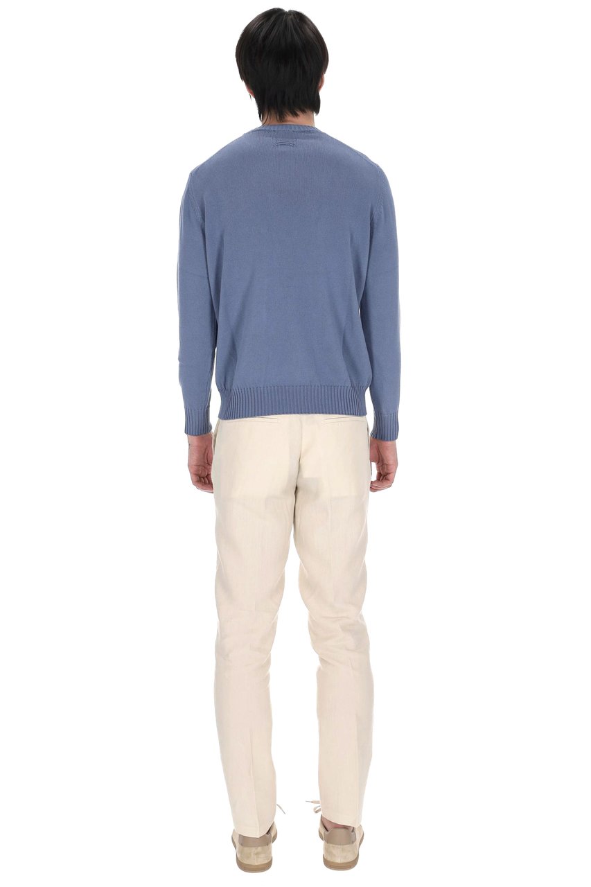 Drumohr Denim Gauge 8 Cotton Crewneck Sweater Blauw