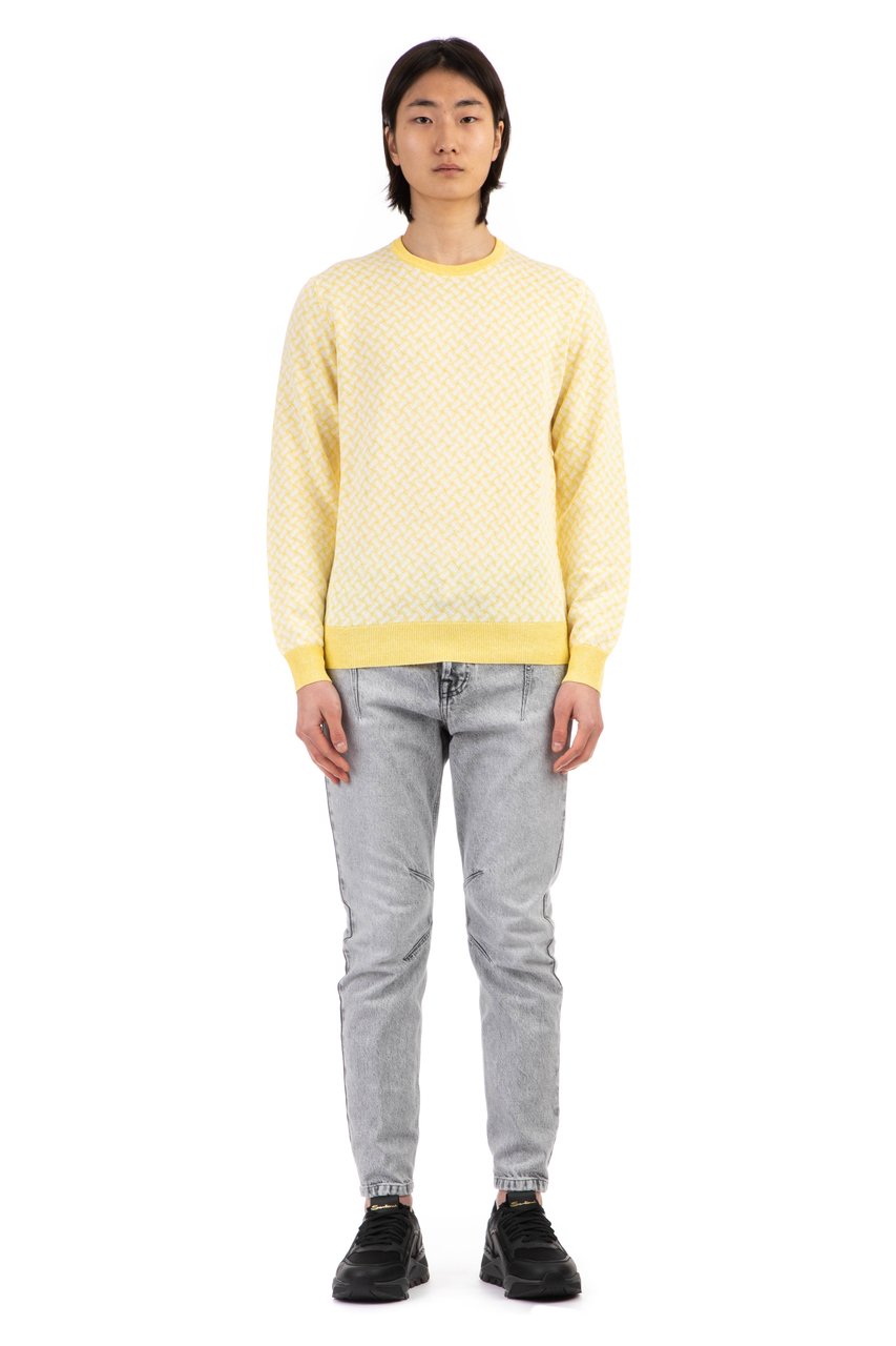 Drumohr Linen-Cotton Biscottino Crewneck Sweater Wit