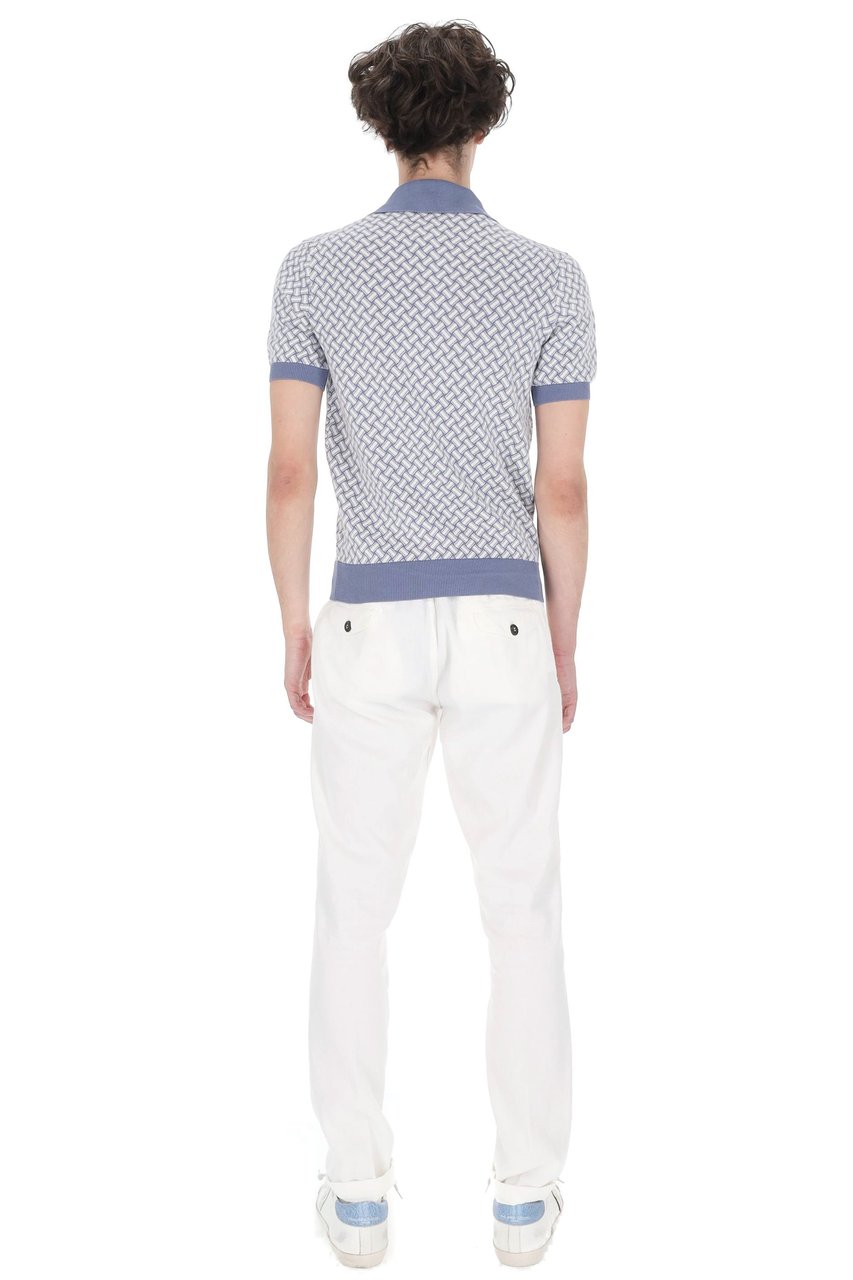 Drumohr White Blue Biscottino Cotton-Linen Polo Shirt Wit