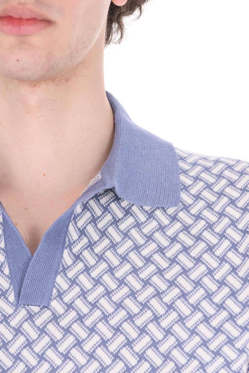 Drumohr White Blue Biscottino Cotton-Linen Polo Shirt Wit