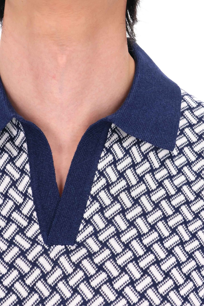 Drumohr Biscottino Pattern Cotton-Linen Open Collar Polo Shirt Grijs