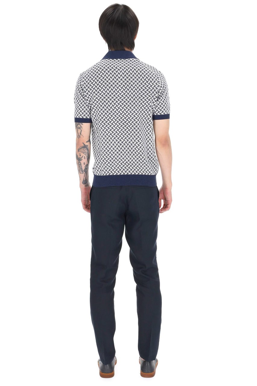 Drumohr Biscottino Pattern Cotton-Linen Open Collar Polo Shirt Grijs