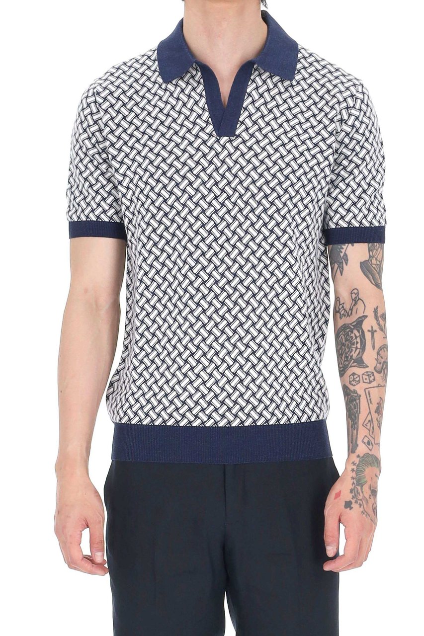Drumohr Biscottino Pattern Cotton-Linen Open Collar Polo Shirt Grijs