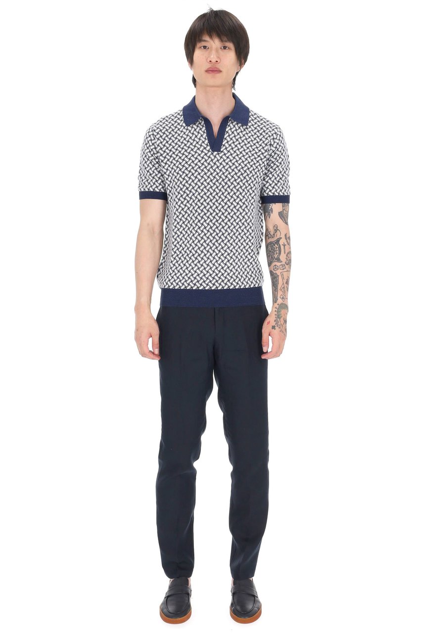 Drumohr Biscottino Pattern Cotton-Linen Open Collar Polo Shirt Grijs