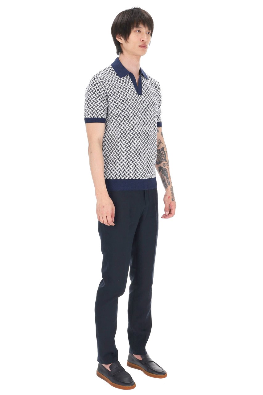 Drumohr Biscottino Pattern Cotton-Linen Open Collar Polo Shirt Grijs