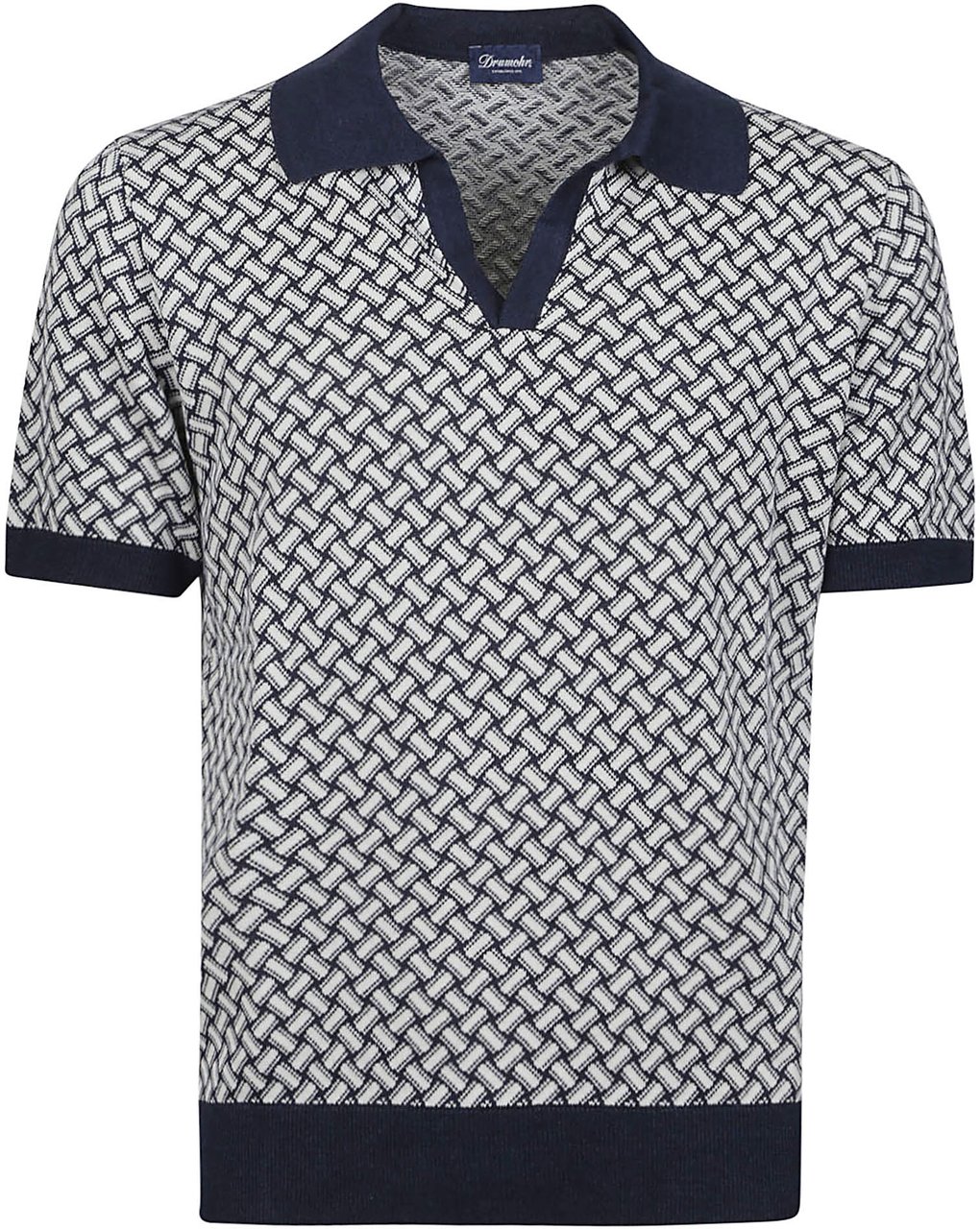 Drumohr Short Sleeve Razor Blade Polo Shirt Blue Blauw