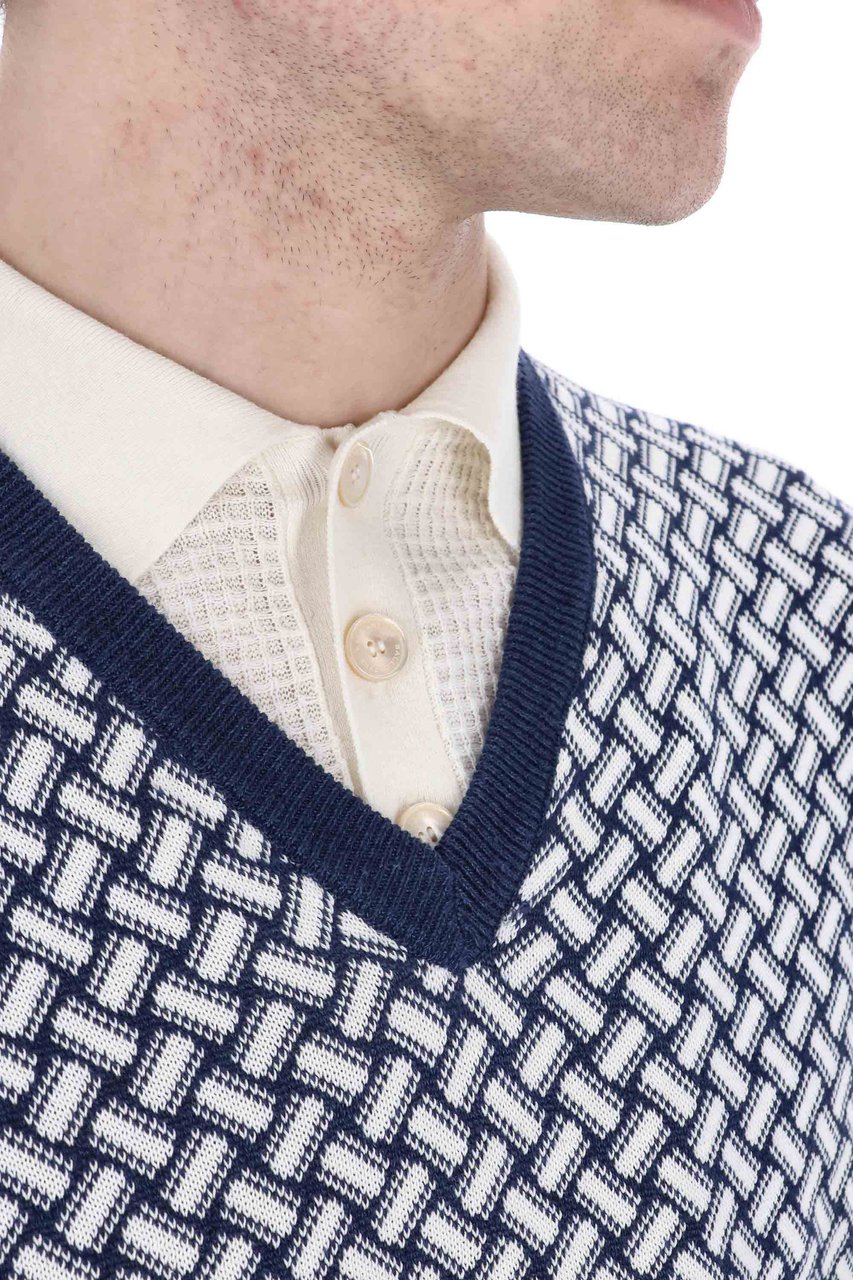 Drumohr Biscottino Pattern Cotton-Linen V-Neck Sweater Grijs