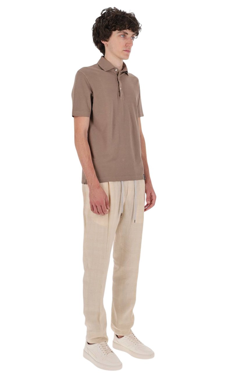 Drumohr Muted Earthy Tone Ice Cotton Polo Shirt Bruin