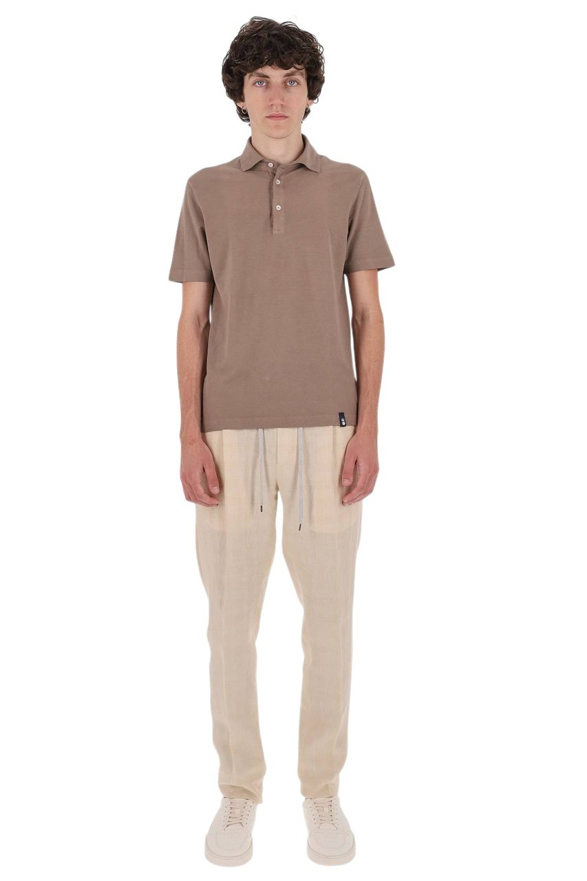 Drumohr Muted Earthy Tone Ice Cotton Polo Shirt Bruin