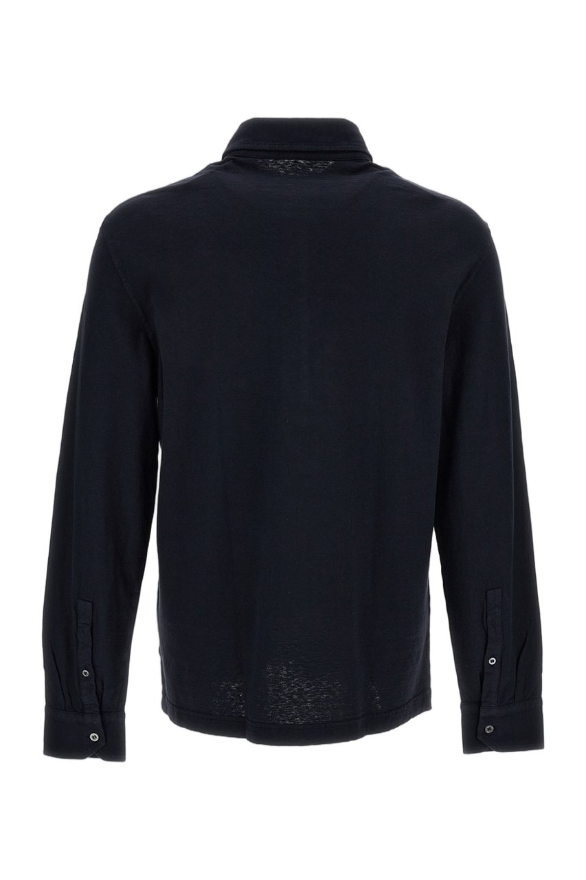 Drumohr Cotton-Linen Blend Polo Shirt with French Collar Blauw