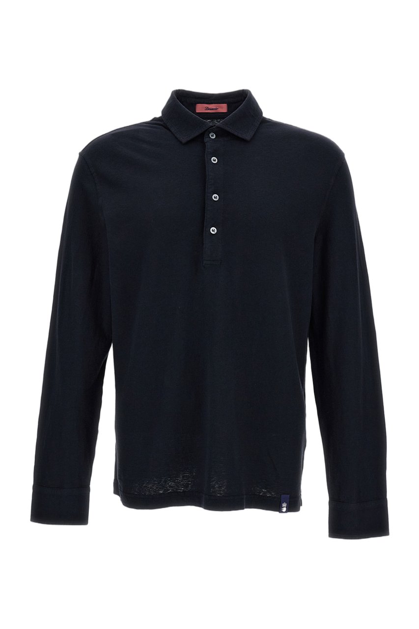 Drumohr Cotton-Linen Blend Polo Shirt with French Collar Blauw
