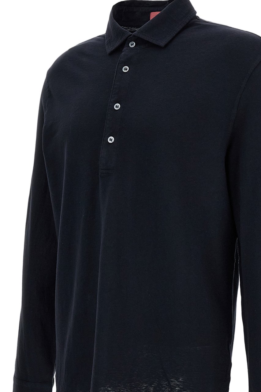 Drumohr Cotton-Linen Blend Polo Shirt with French Collar Blauw