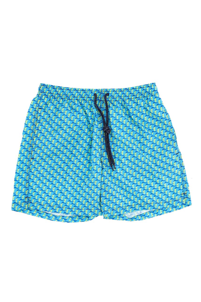 Drumohr Fish Print Quick-Dry Swim Shorts Blauw