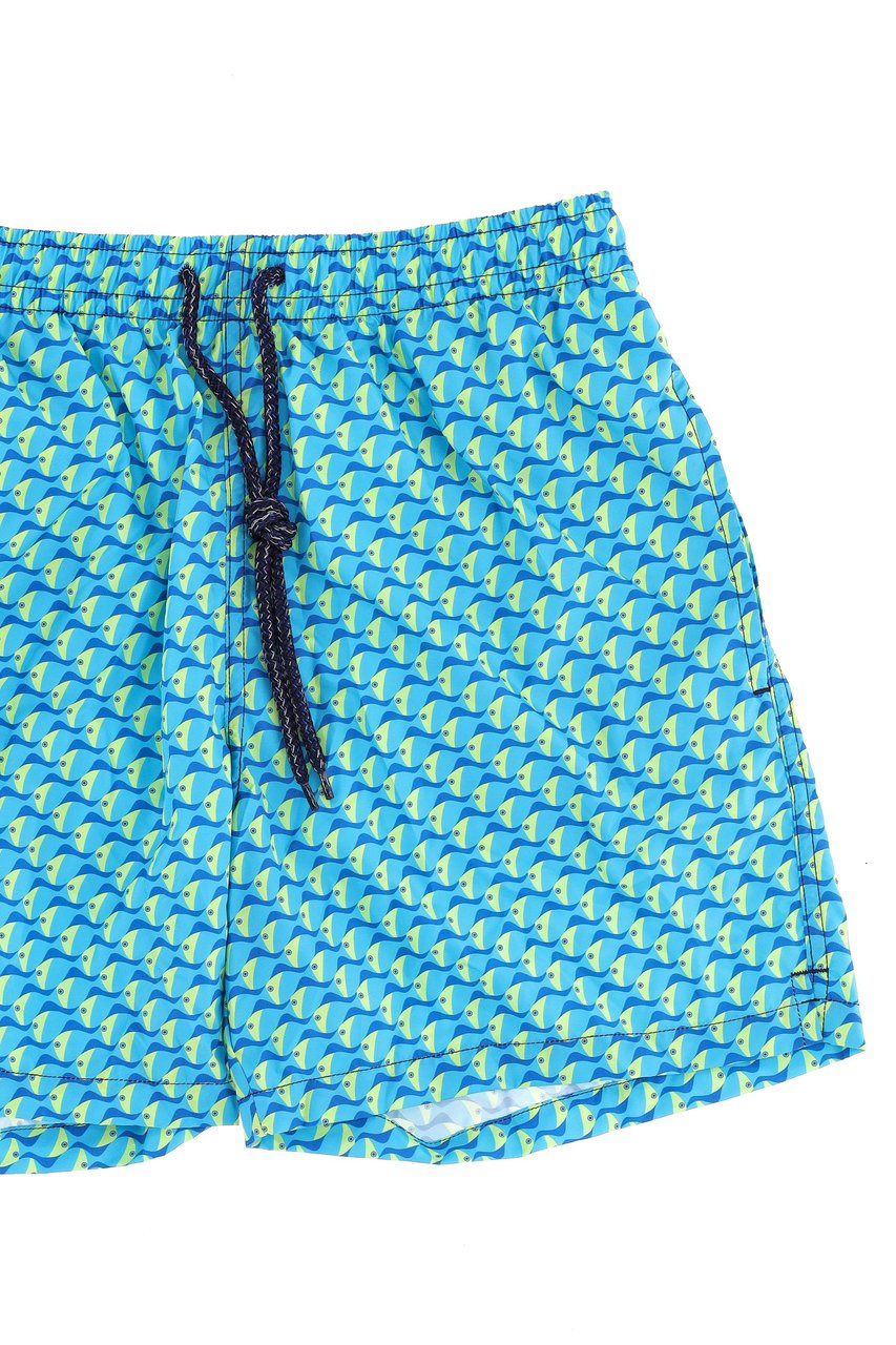 Drumohr Fish Print Quick-Dry Swim Shorts Blauw