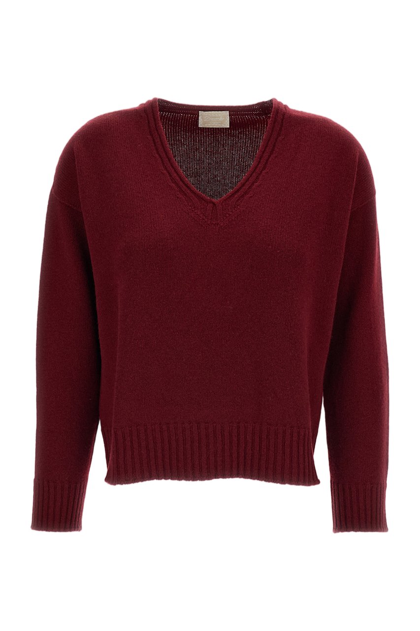Drumohr Cashmere Boxy V-Neck Sweater with Kimono Sleeves Rood