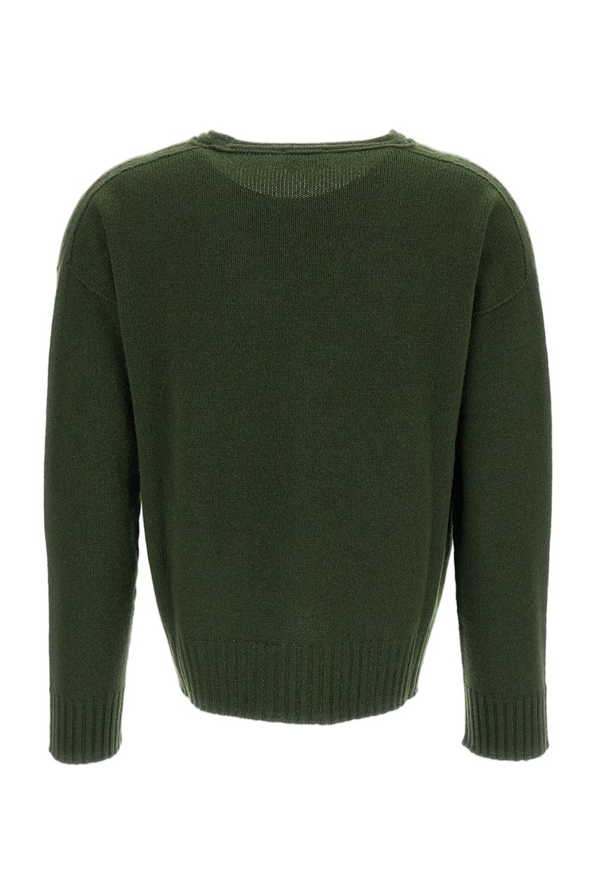 Drumohr Boxy Cut Cashmere Sweater with Ribbed V-Neckline Groen