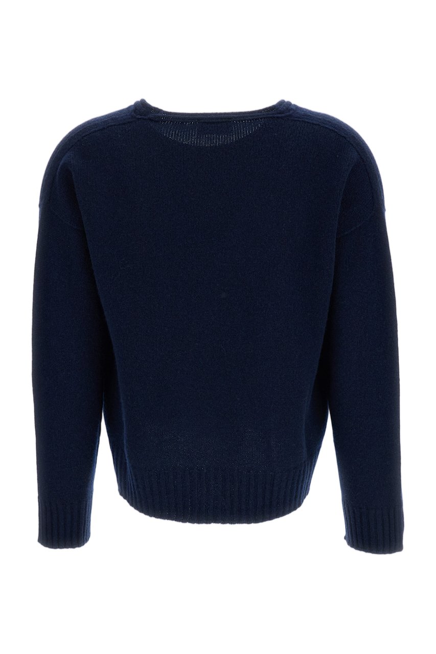 Drumohr Boxy Cut Cashmere Sweater with Ribbed V-Neck Blauw