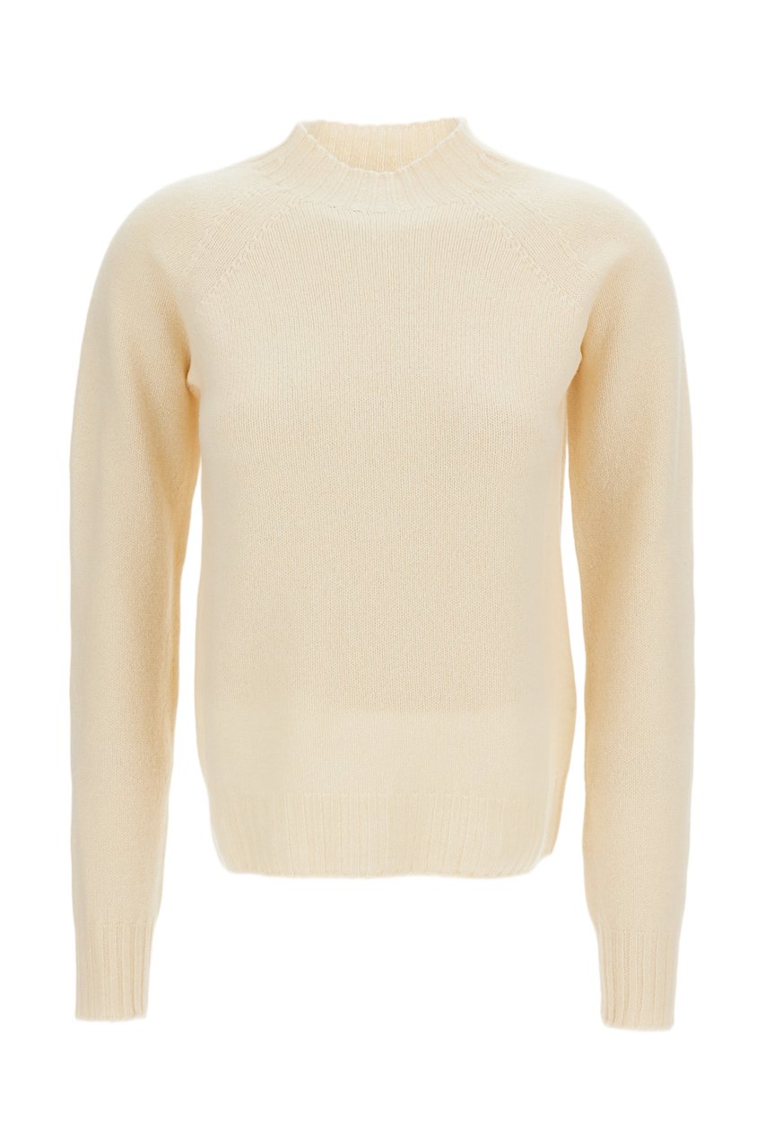 Drumohr Mock Neck Jersey-Knit Wool Pullover with Raglan Sleeves Neutraal