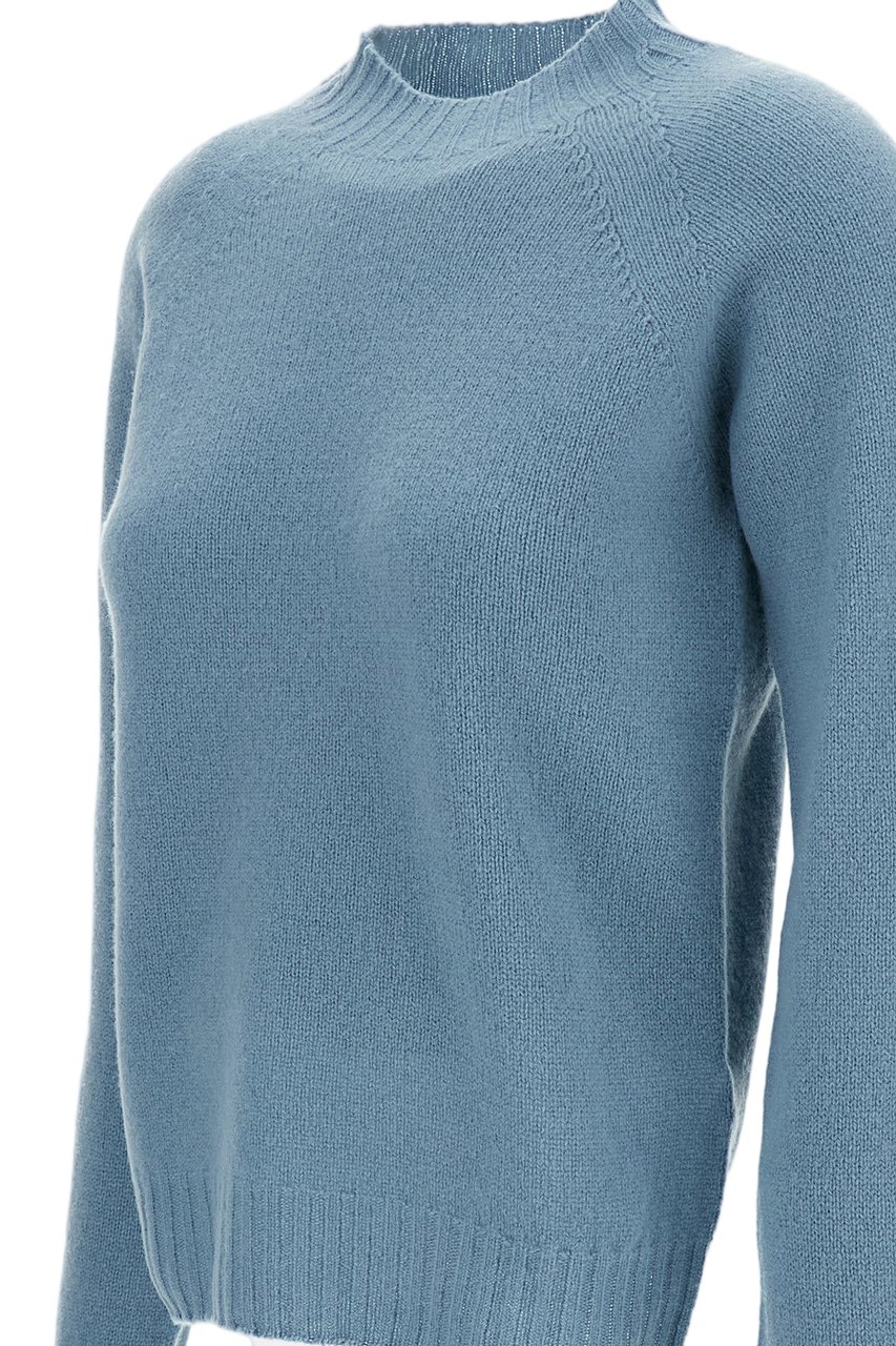 Drumohr Mock Neck Jersey-Knit Wool Sweater with Raglan Sleeves Blauw
