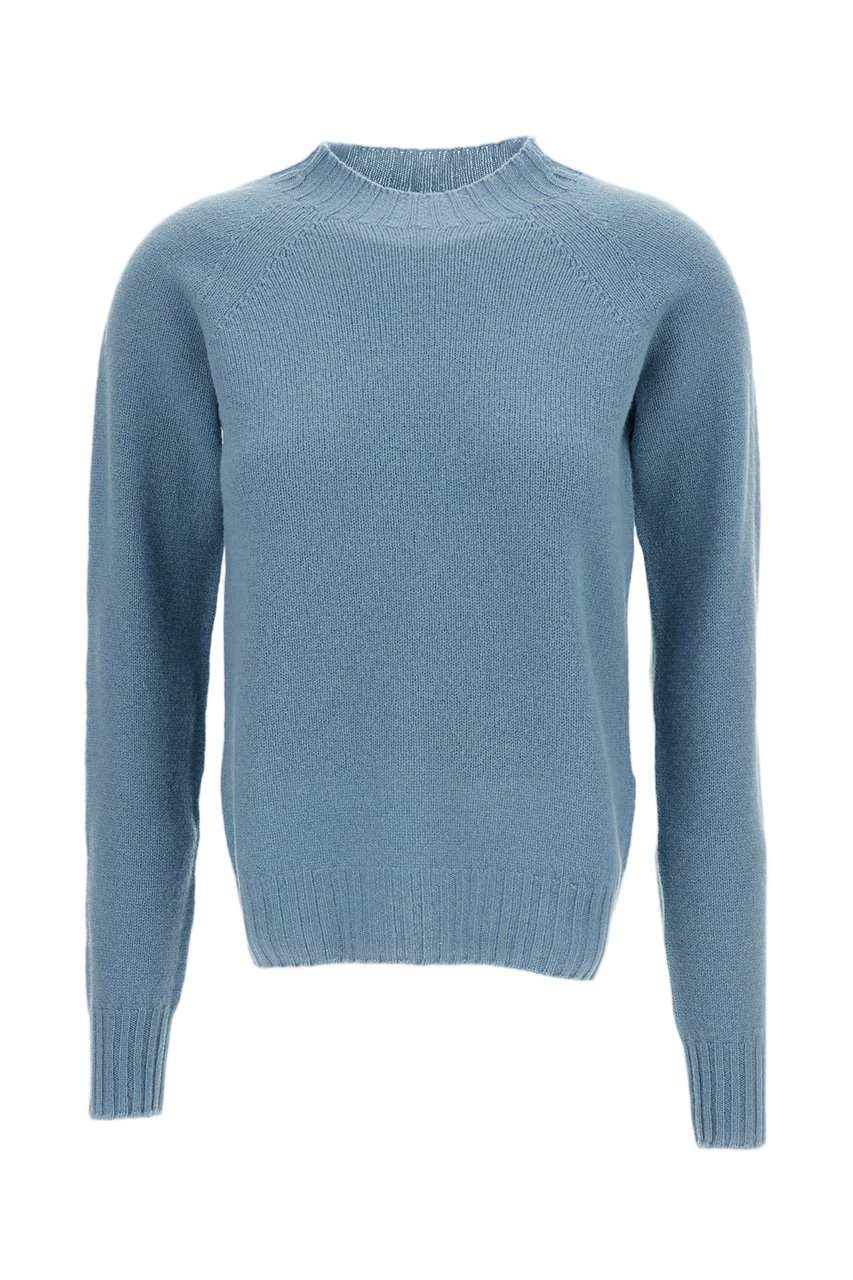 Drumohr Mock Neck Jersey-Knit Wool Sweater with Raglan Sleeves Blauw