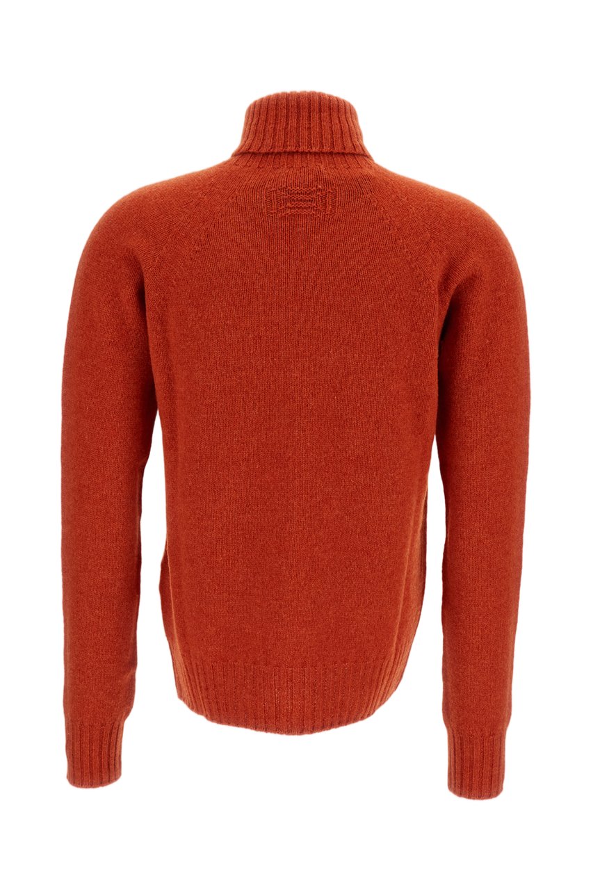 Drumohr Orange Flat-Knit Wool Turtleneck Oranje
