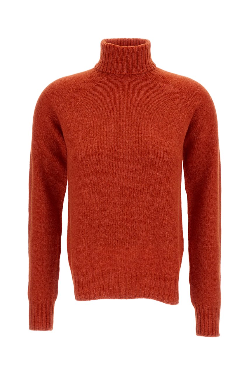 Drumohr Orange Flat-Knit Wool Turtleneck Oranje
