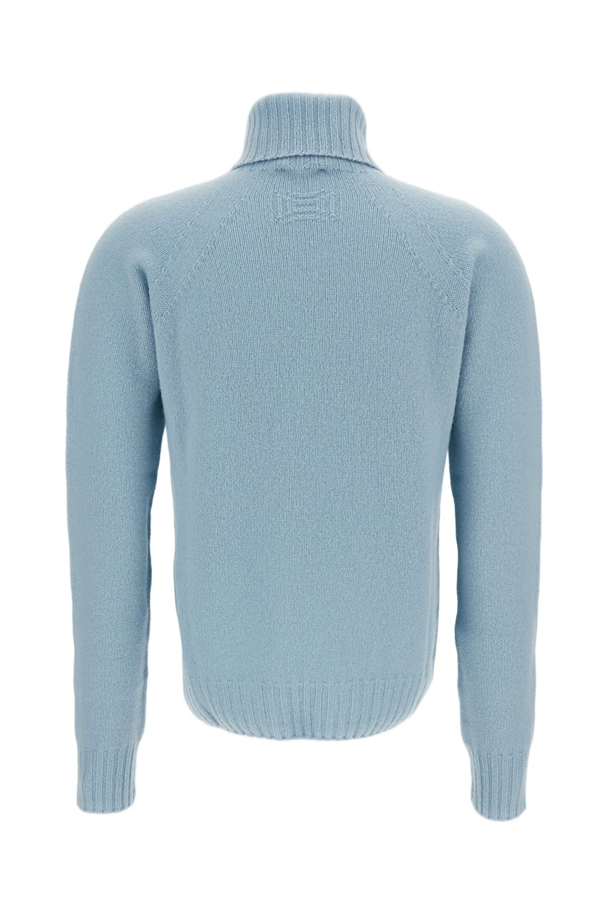 Drumohr Light Blue Flat-Knit Wool Turtleneck Blauw