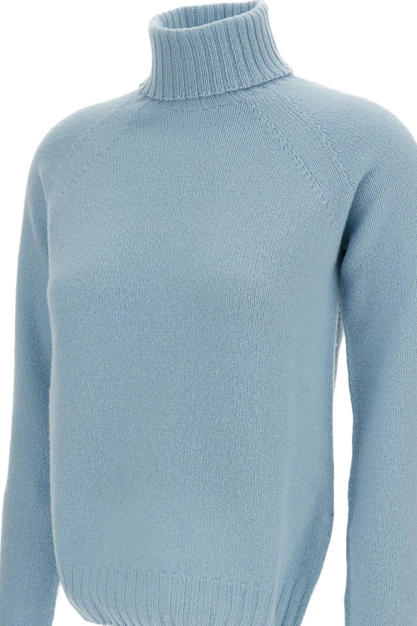 Drumohr Light Blue Flat-Knit Wool Turtleneck Blauw