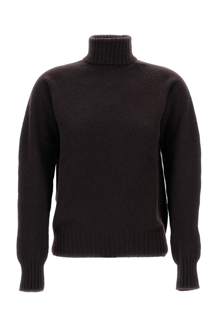 Drumohr Flat-Knit Wool Turtleneck Sweater with Ribbed Detailing Bruin