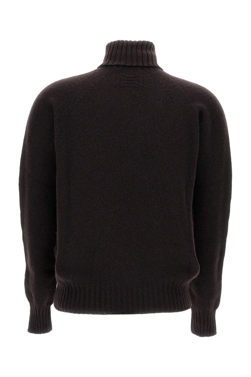 Drumohr Flat-Knit Wool Turtleneck Sweater with Ribbed Detailing Bruin