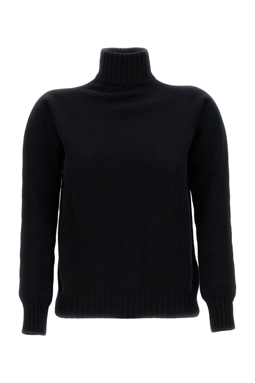 Drumohr Flat-Knit Wool Turtleneck Sweater with Ribbed Finishing Zwart