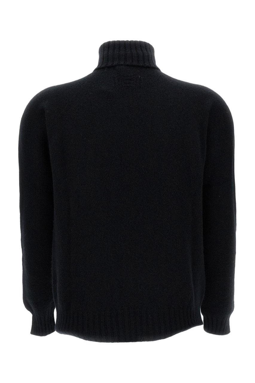 Drumohr Flat-Knit Wool Turtleneck Sweater with Ribbed Finishing Zwart