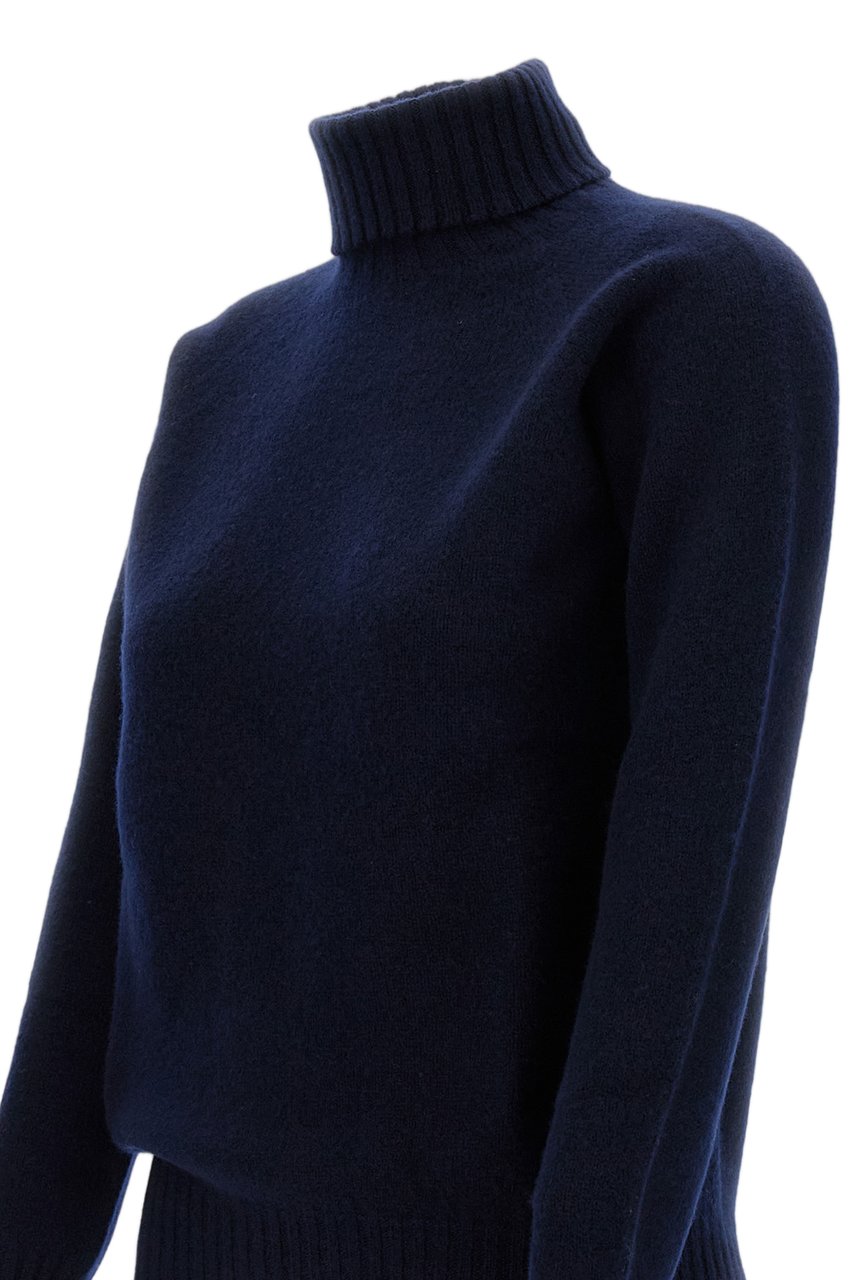 Drumohr Flat-Knit Wool Turtleneck Sweater with Ribbed Details Blauw
